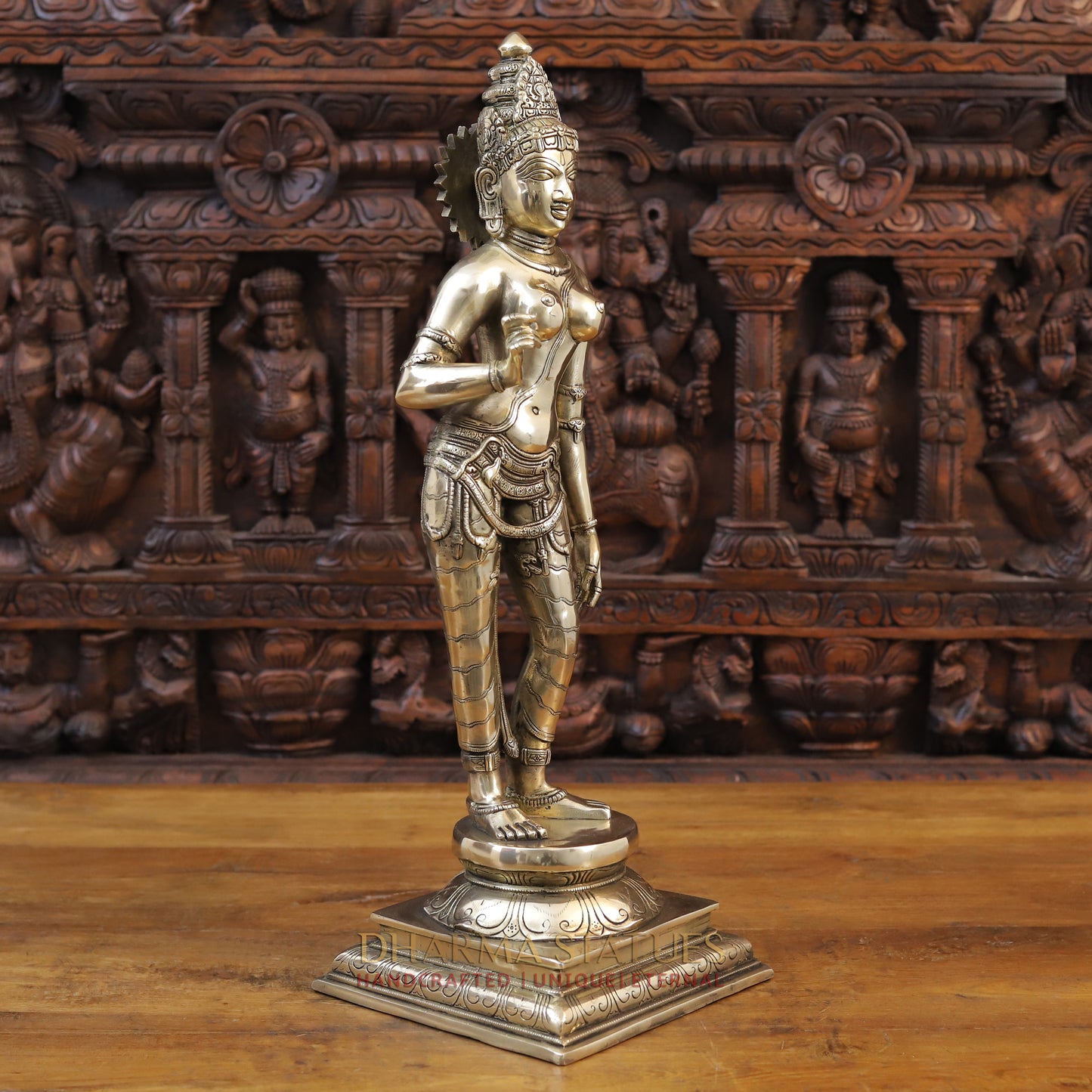 Brass Parvati Standing, Fine Golden Finish, 23.5"
