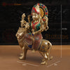 Brass Ornated Durga Idol with Intricate Detailing, Sitting on Lion, Gold Finish, 21.5"