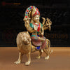 Brass Ornated Durga Idol with Intricate Detailing, Sitting on Lion, Gold Finish, 21.5"