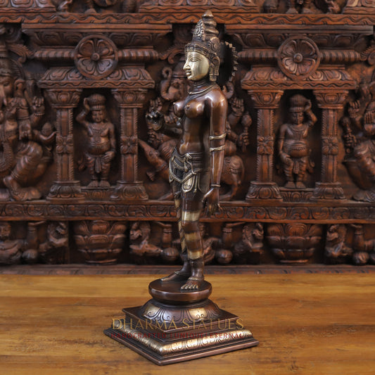 Brass Parvati Standing, Golden & Copper Finish, 23.5"