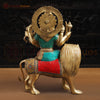 Brass Ornated Durga Idol with Intricate Detailing, Sitting on Lion, Gold Finish, 21.5"