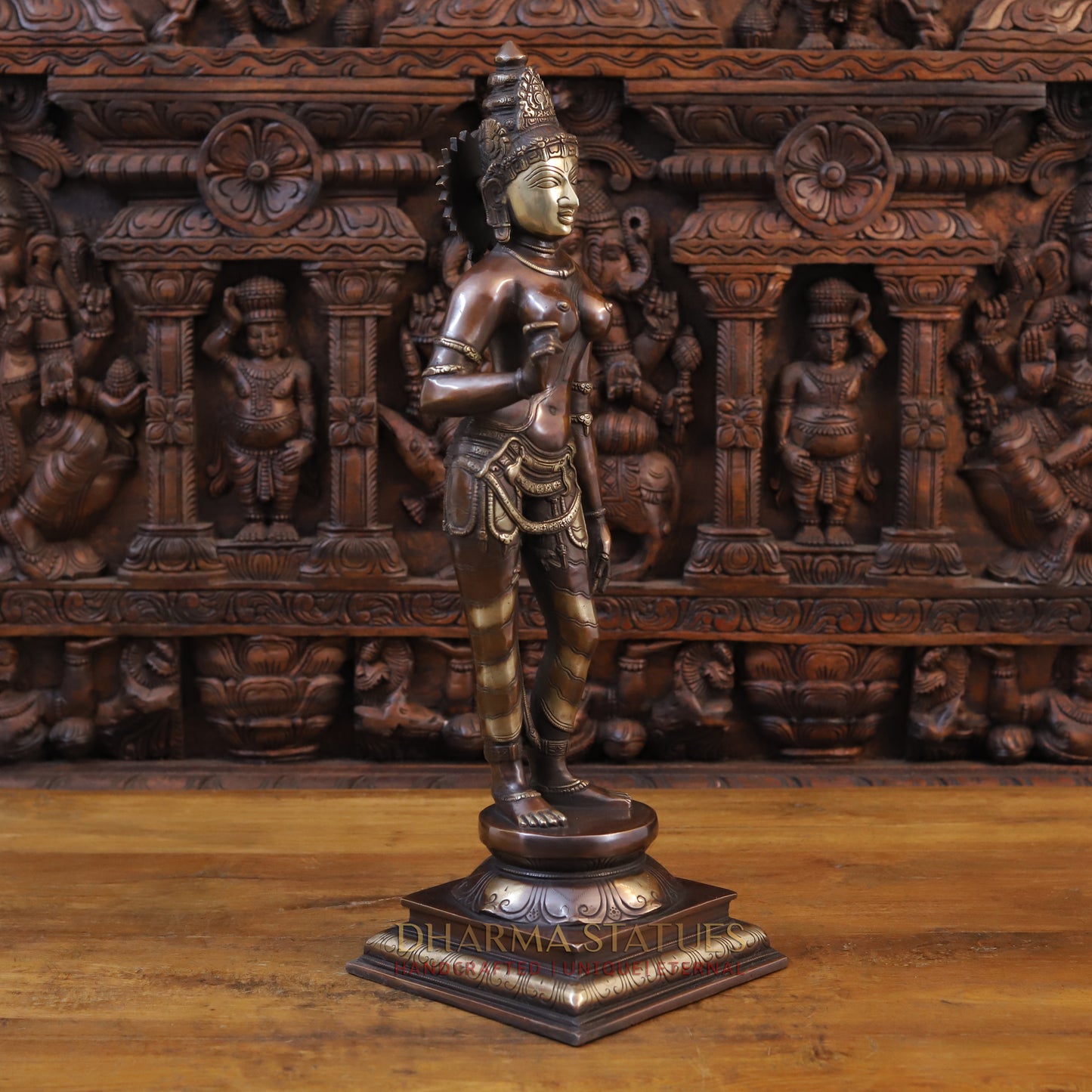 Brass Parvati Standing, Golden & Copper Finish, 23.5"