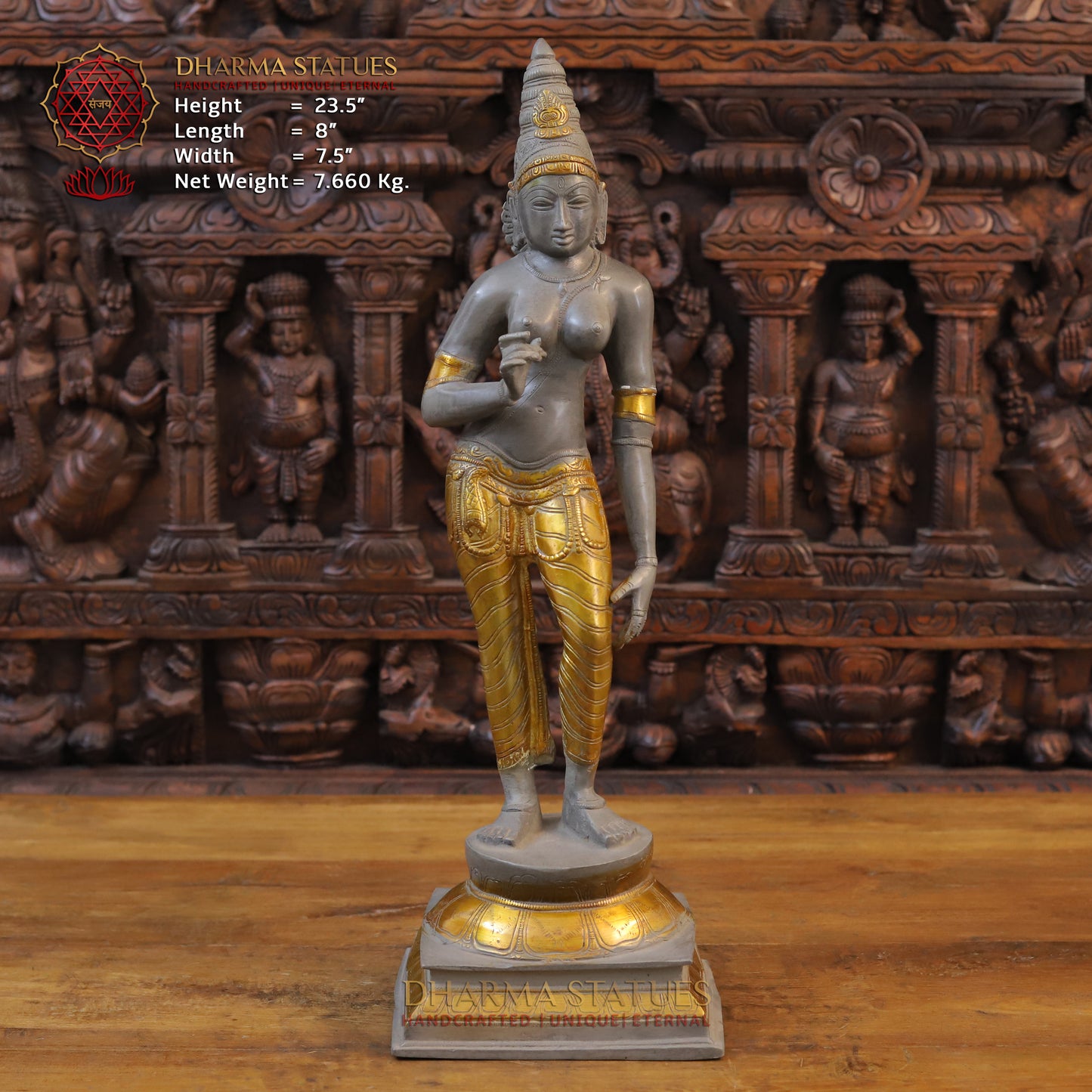 Brass Parvati Standing, Golden & Grey Finish, 23.5"