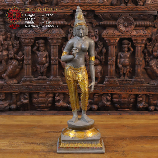 Brass Parvati Standing, Golden & Grey Finish, 23.5"