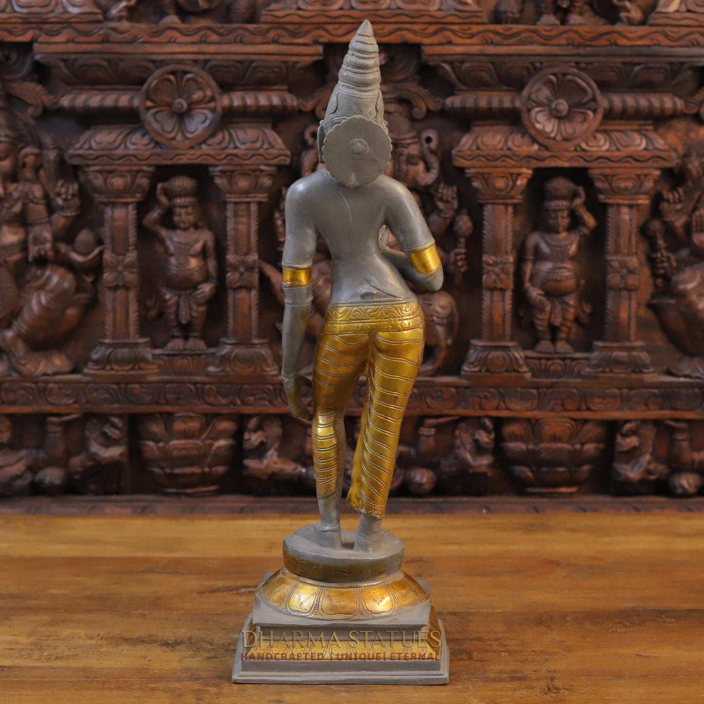 Brass Parvati Standing, Golden & Grey Finish, 23.5"
