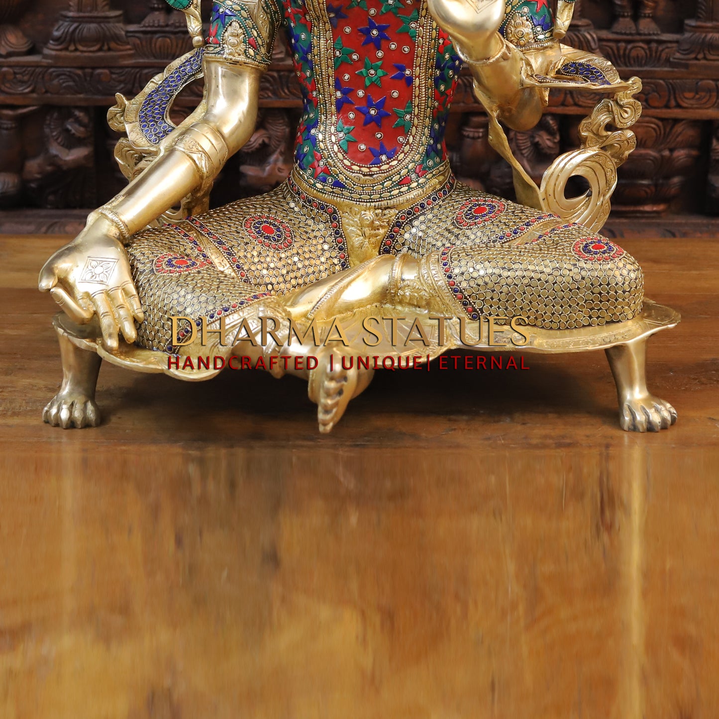 Brass Tara in Blessing Position, Golden & Stonework, 30"