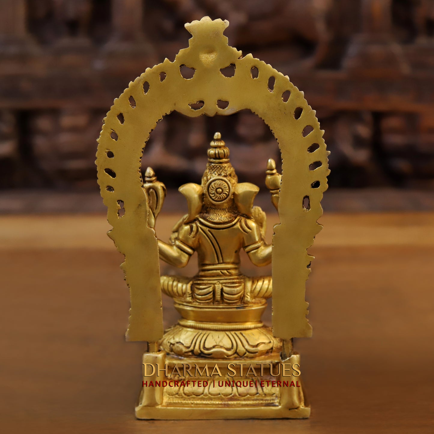 Brass Ganesh Sitting With Frame, Golden Finish, 9.5"