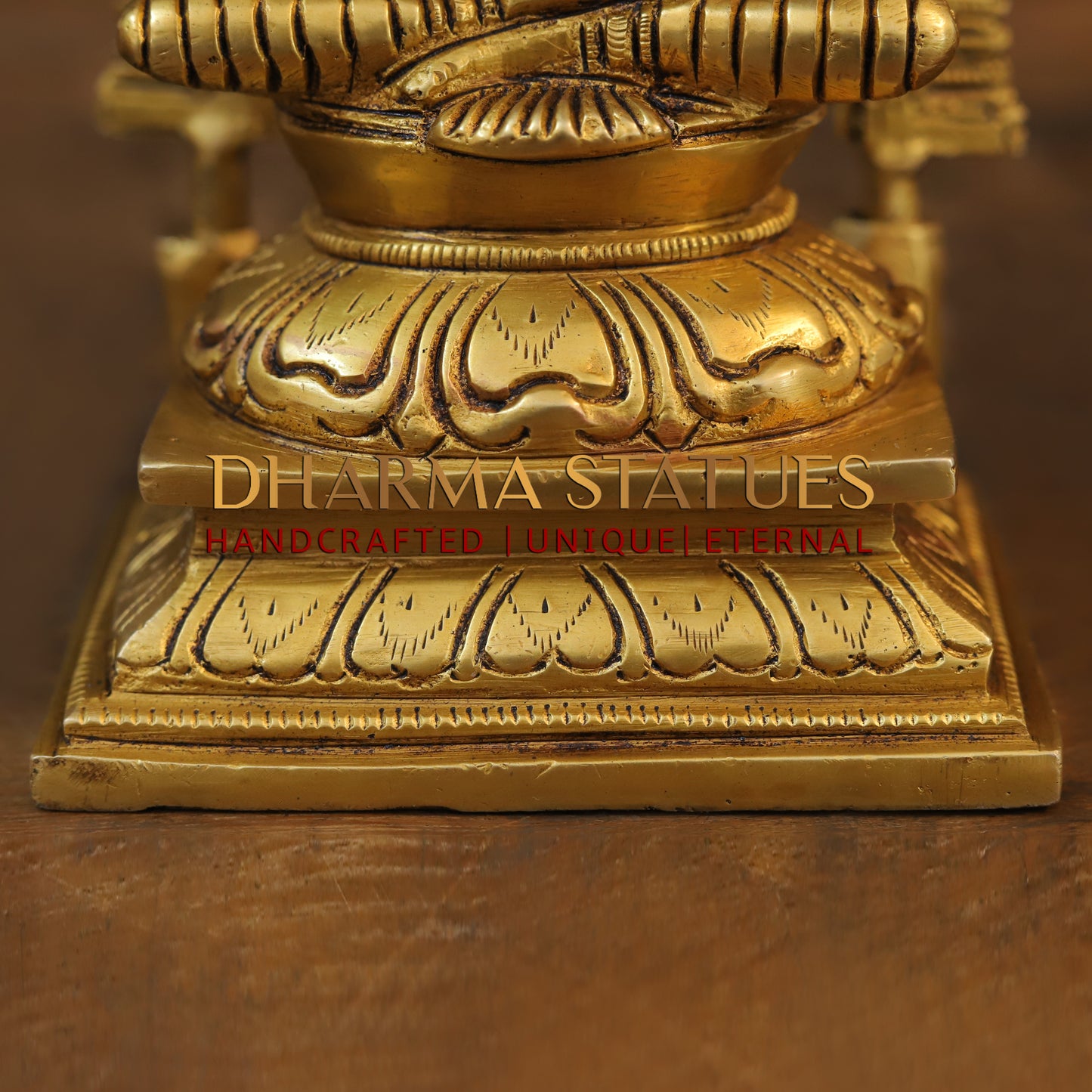 Brass Ganesh Sitting With Frame, Golden Finish, 9.5"
