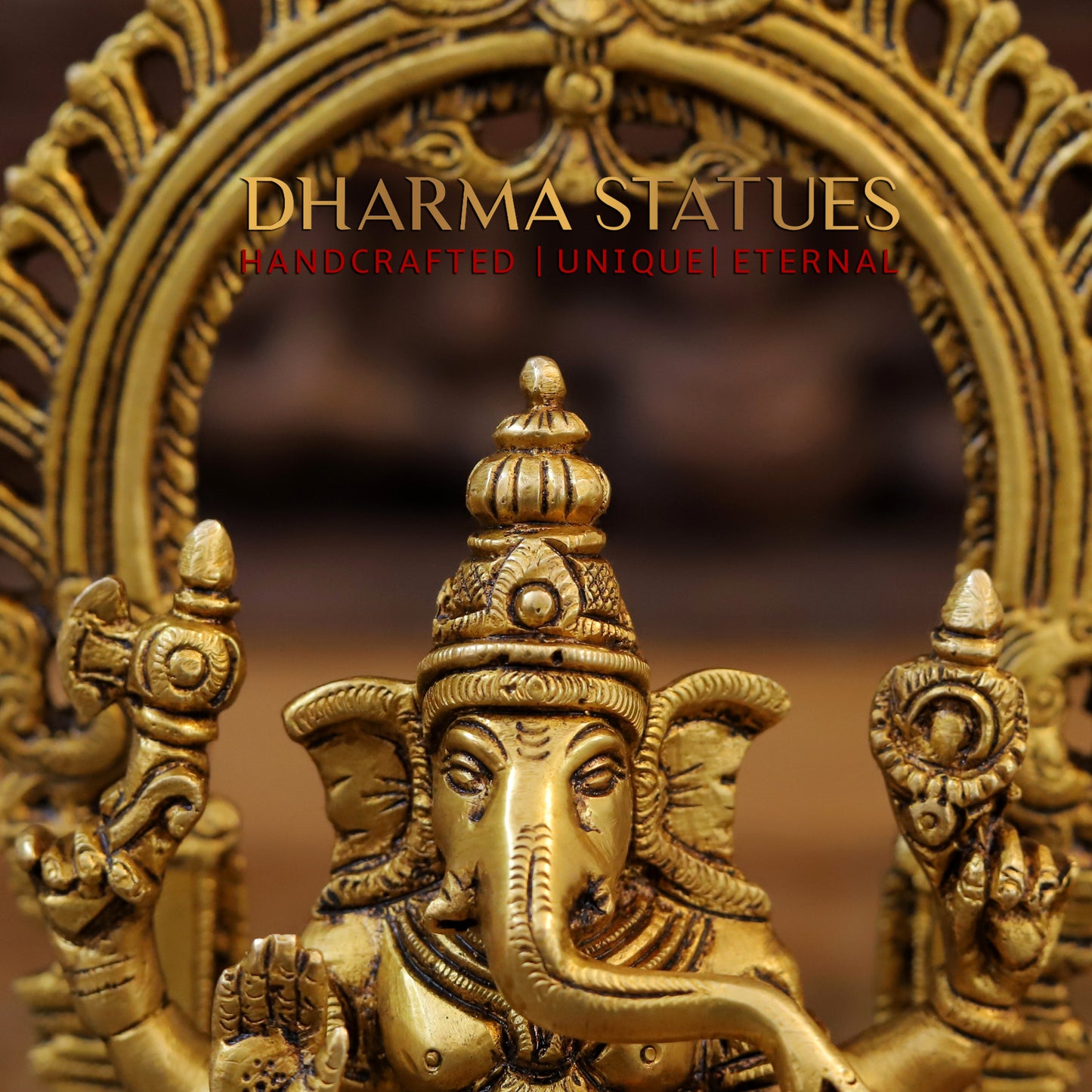 Brass Saraswati Laxmi & Ganesh Seated with Frame, Fine Golden Finish, 9.5"