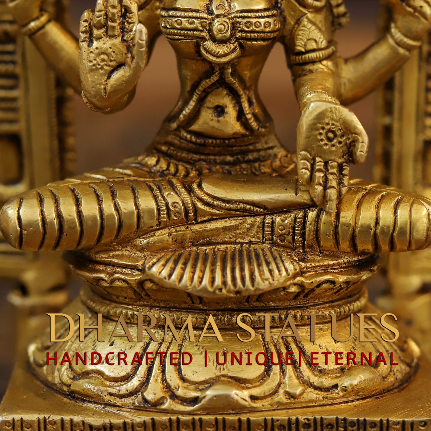 Brass Saraswati Laxmi & Ganesh Seated with Frame, Fine Golden Finish, 9.5"