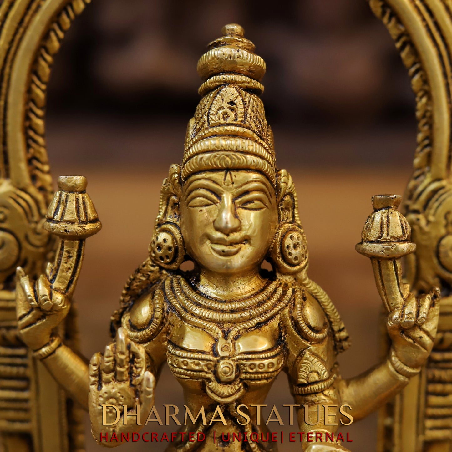 Brass Saraswati Laxmi & Ganesh Seated with Frame, Fine Golden Finish, 9.5"