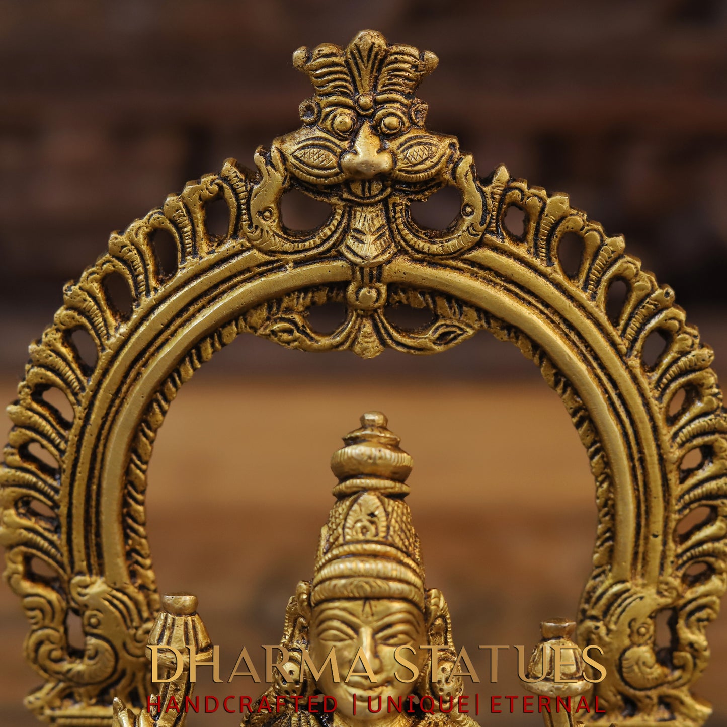 Brass Saraswati Laxmi & Ganesh Seated with Frame, Fine Golden Finish, 9.5"