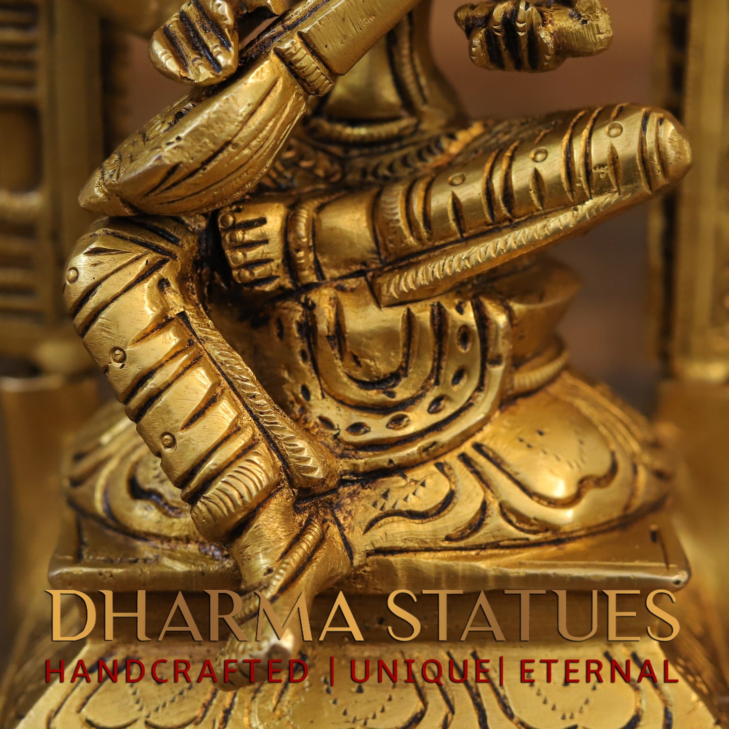 Brass Saraswati Laxmi & Ganesh Seated with Frame, Fine Golden Finish, 9.5"