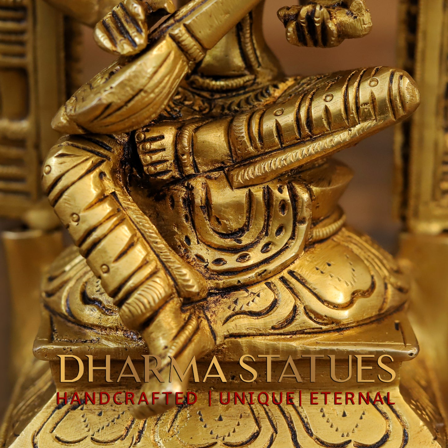Brass Laxmi Seated with Frame, Fine Golden Finish, 9.5"