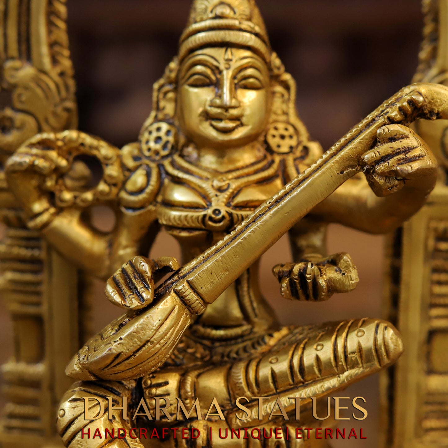 Brass Laxmi Seated with Frame, Fine Golden Finish, 9.5"