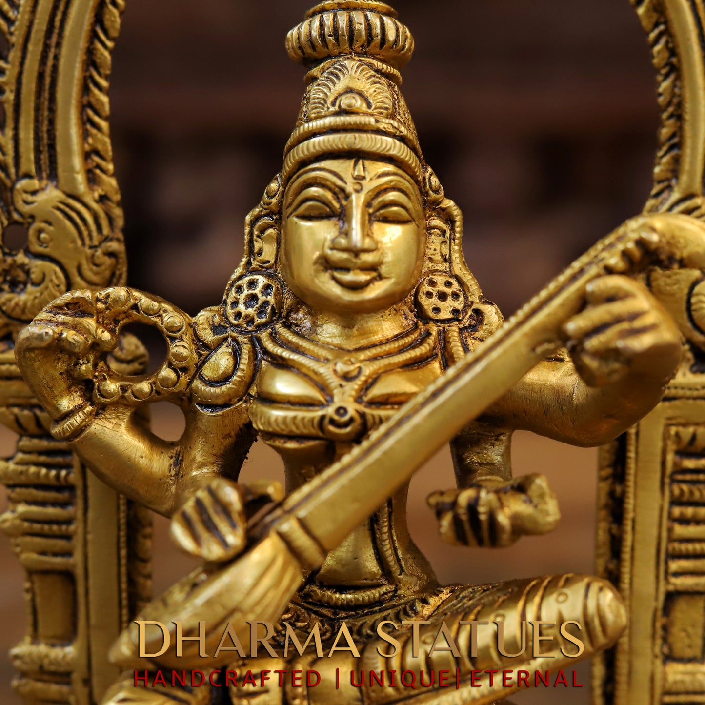 Brass Laxmi Seated with Frame, Fine Golden Finish, 9.5"