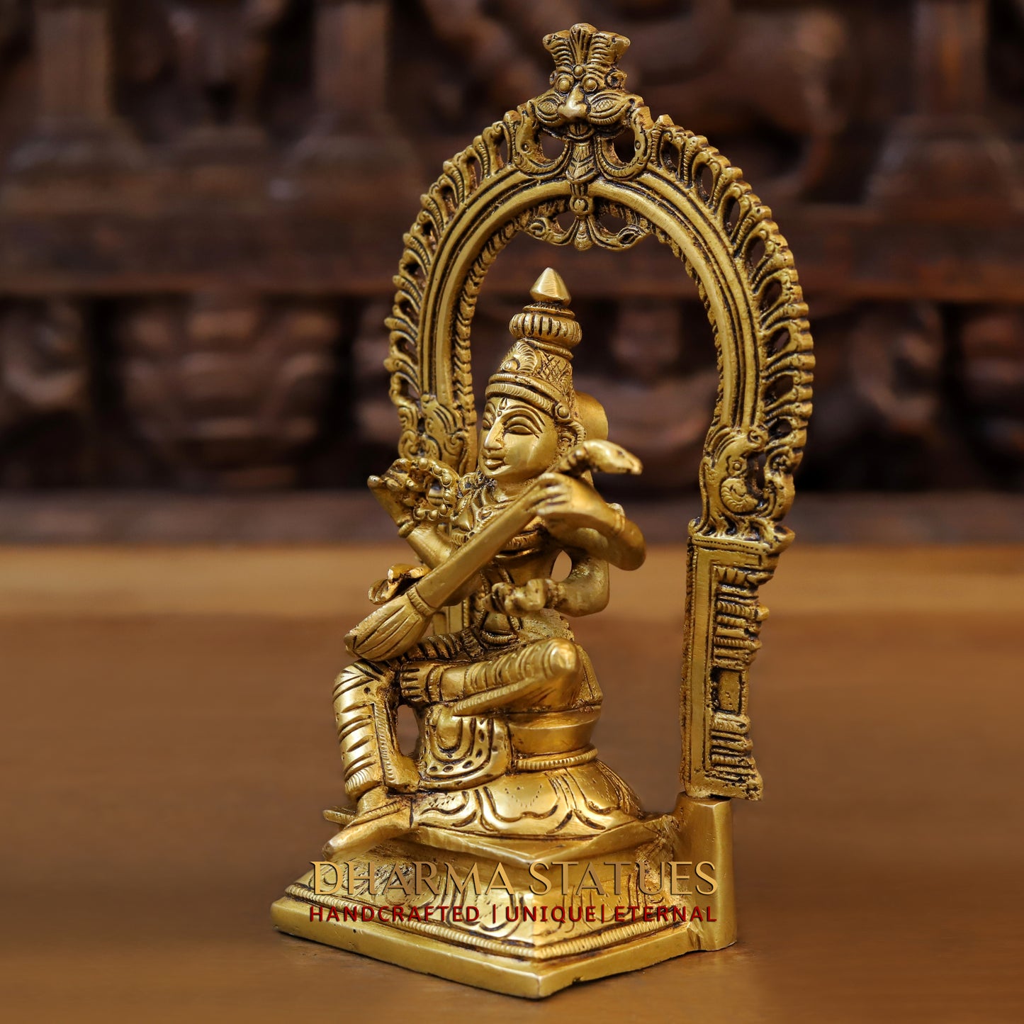 Brass Laxmi Seated with Frame, Fine Golden Finish, 9.5"