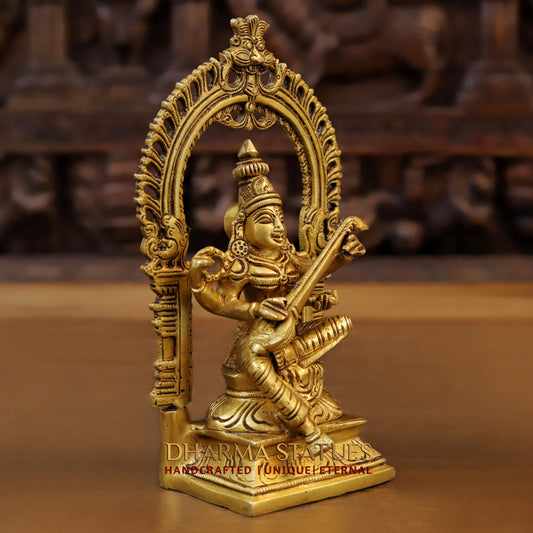 Brass Laxmi Seated with Frame, Fine Golden Finish, 9.5"