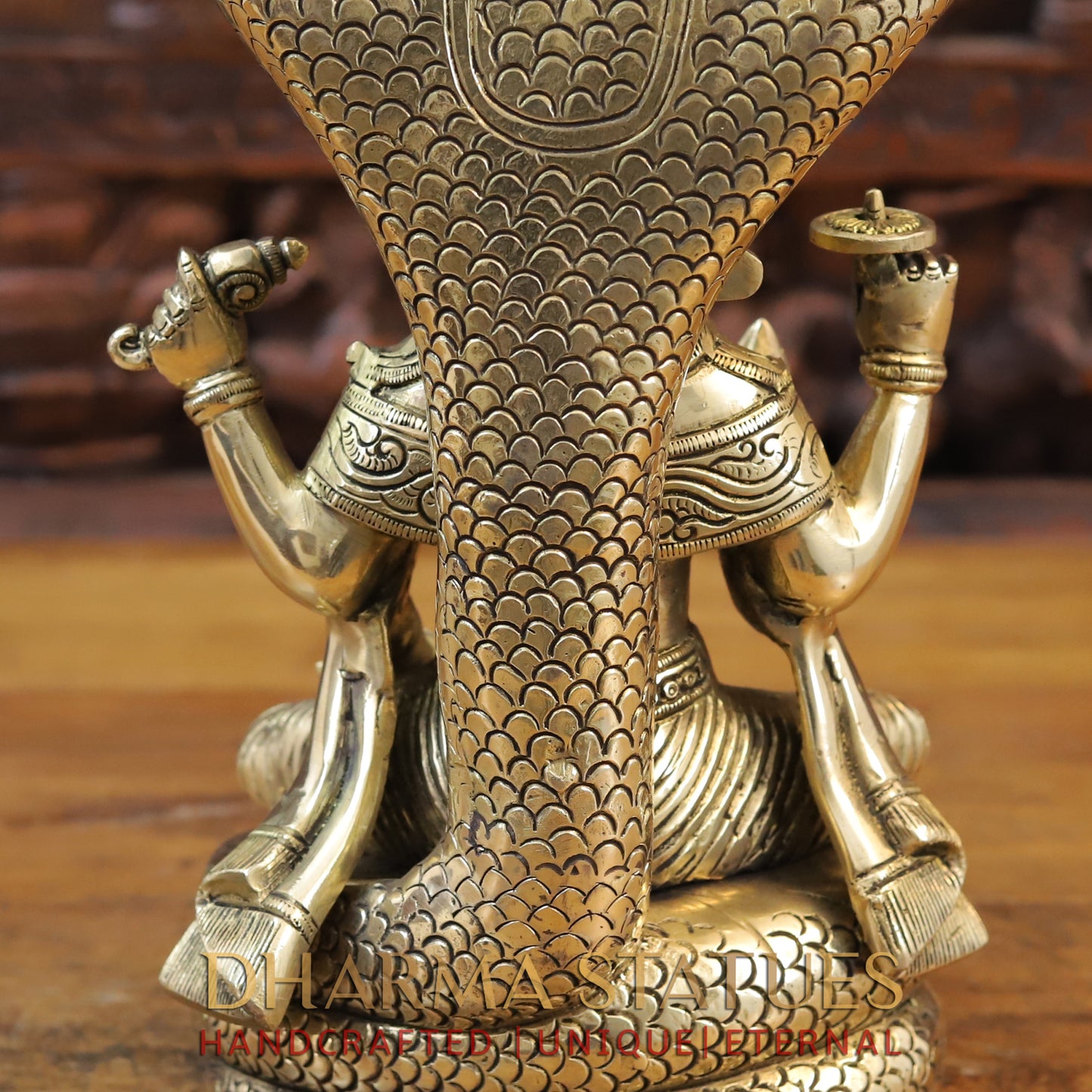 Brass Vishnu Seated on Sheshnag, Fine Golden Finish, 13"