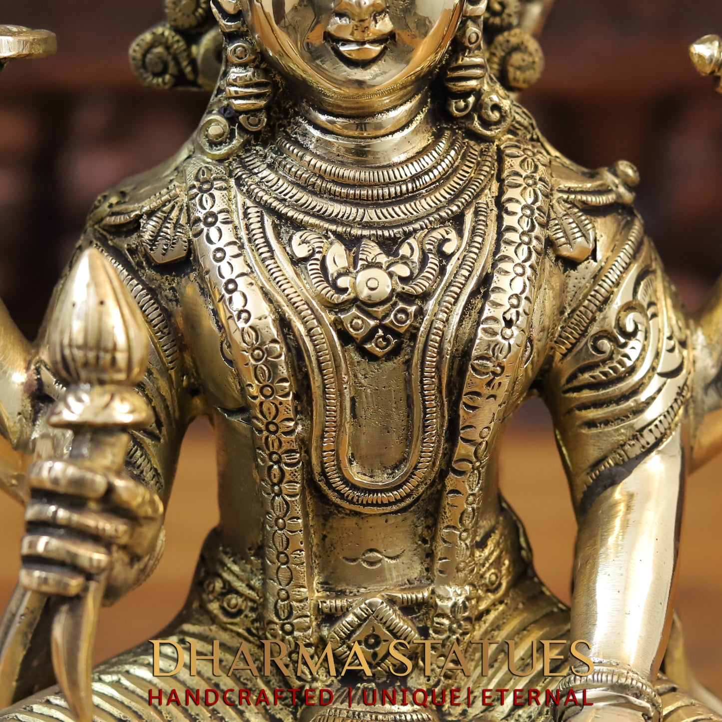 Brass Vishnu Seated on Sheshnag, Fine Golden Finish, 13"