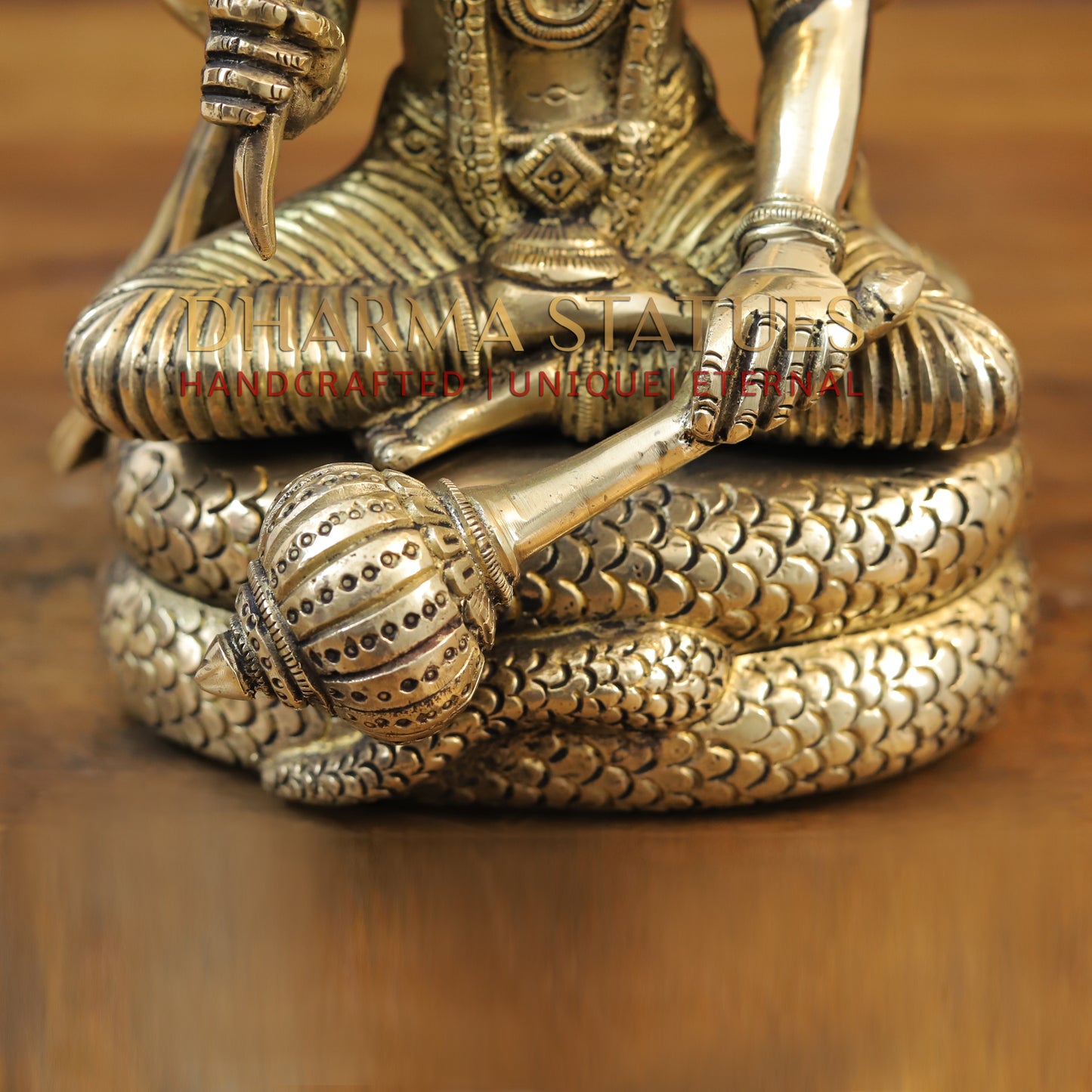 Brass Vishnu Seated on Sheshnag, Fine Golden Finish, 13"