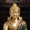 Brass Kundal Buddha Sitting on a Lotus, Fine Golden and Stone work 21"