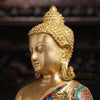 Brass Kundal Buddha Sitting on a Lotus, Fine Golden and Stone work 21"