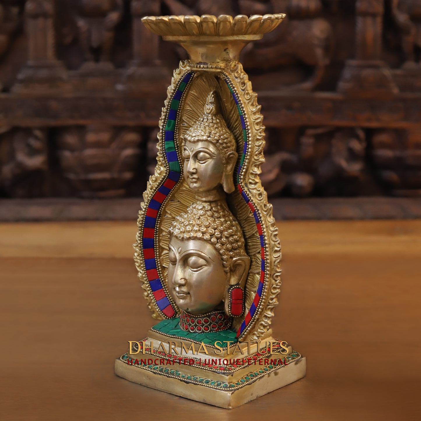 Brass Buddha Candle, Golden & Stonework, 12"