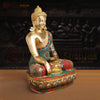 Brass Kundal Buddha Sitting on a Lotus, Fine Golden and Stone work 21"