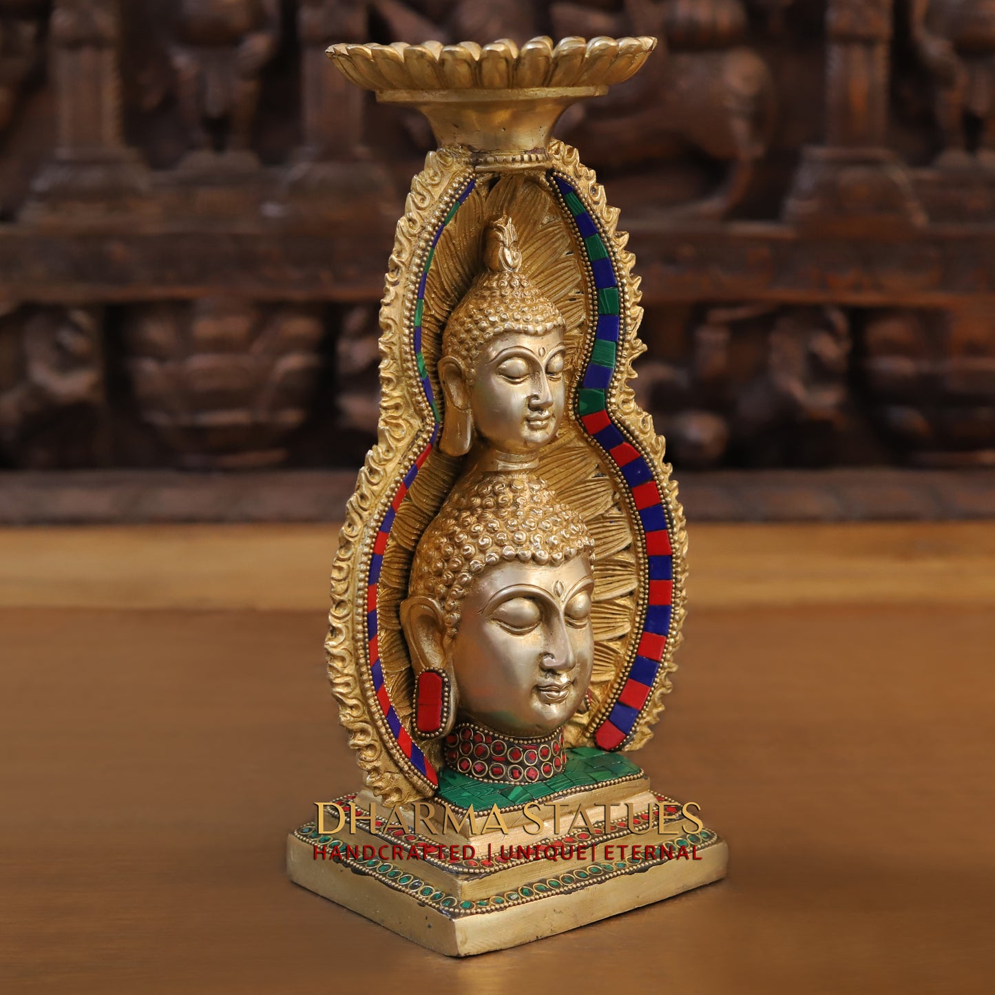 Brass Buddha Candle, Golden & Stonework, 12"