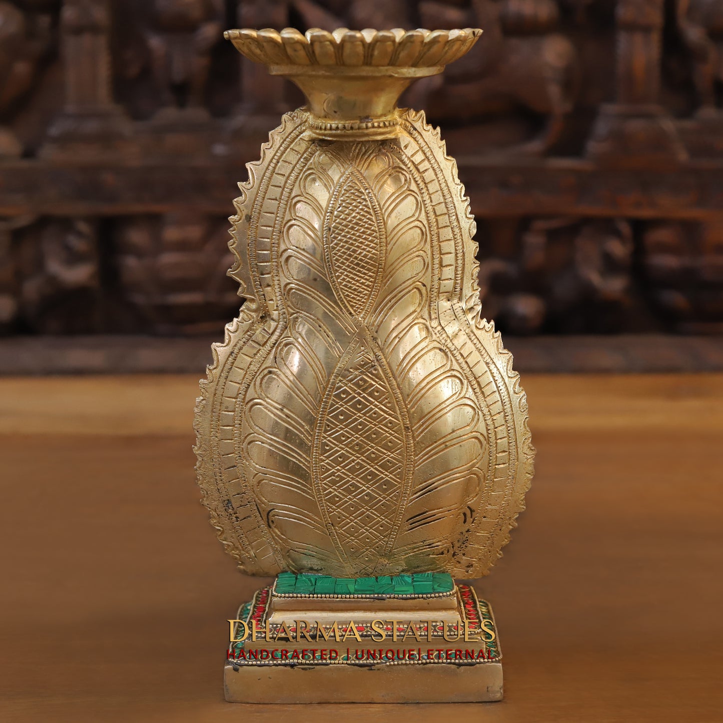 Brass Buddha Candle, Golden & Stonework, 12"