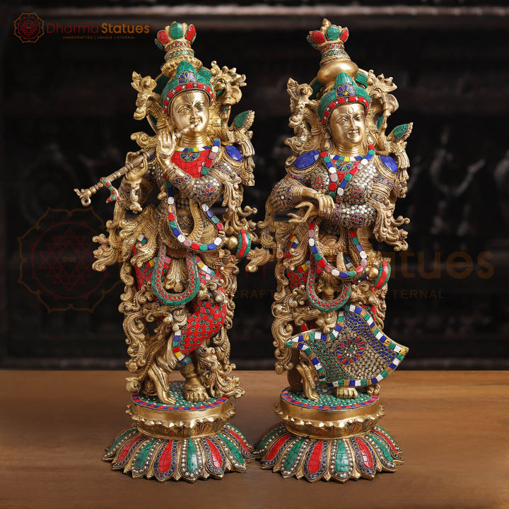 Brass Radha Krishna Pair, Symbolism and Spiritual Significance. 26" Front View