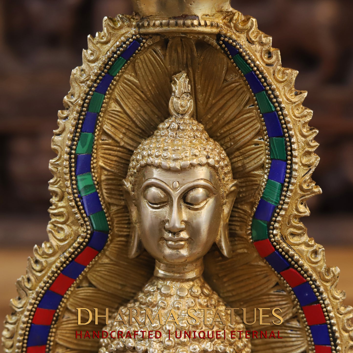 Brass Buddha Candle, Golden & Stonework, 12"