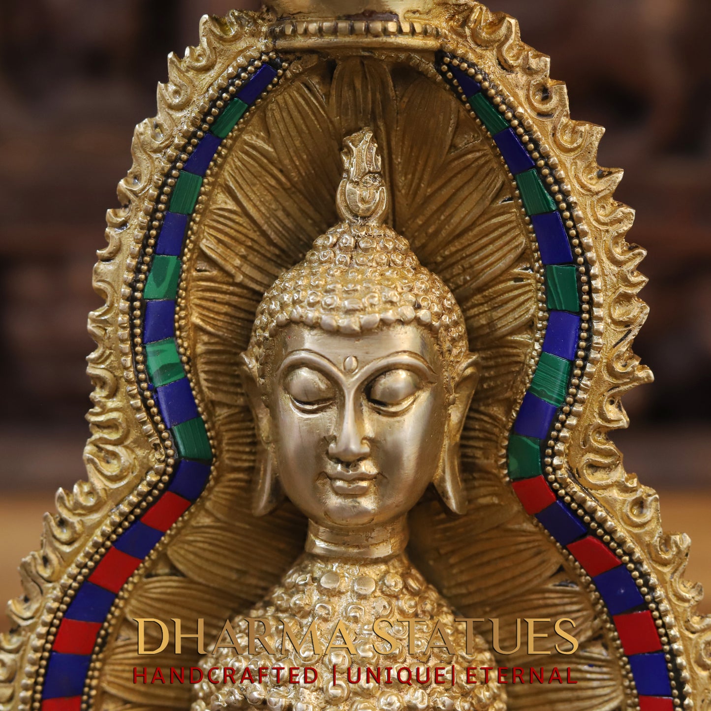 Brass Buddha Candle, Golden & Stonework, 12"