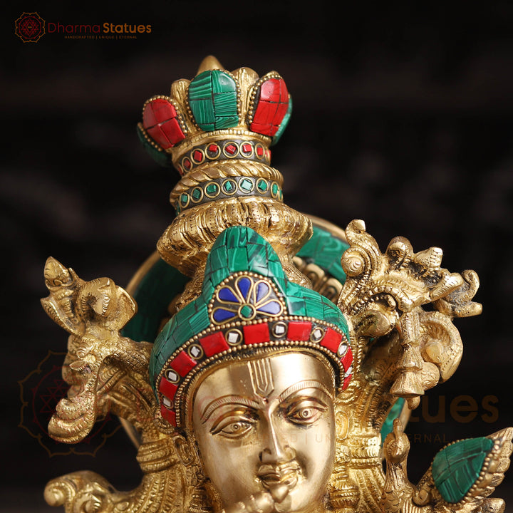 Brass Lord Krishna Statue, Golden Finish and Stone Work, 26"