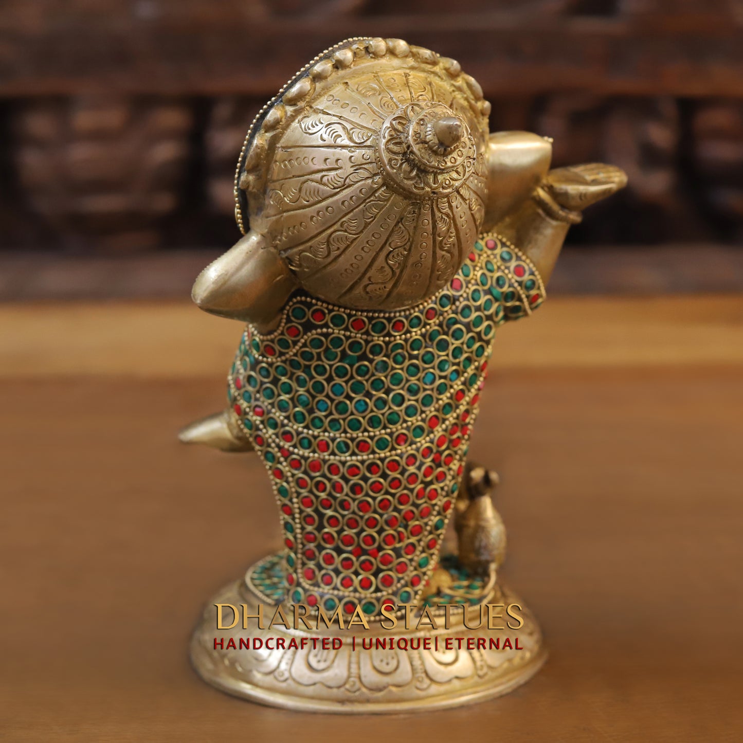 Brass Baby Ganesh standing, Golden & Stonework, 9"