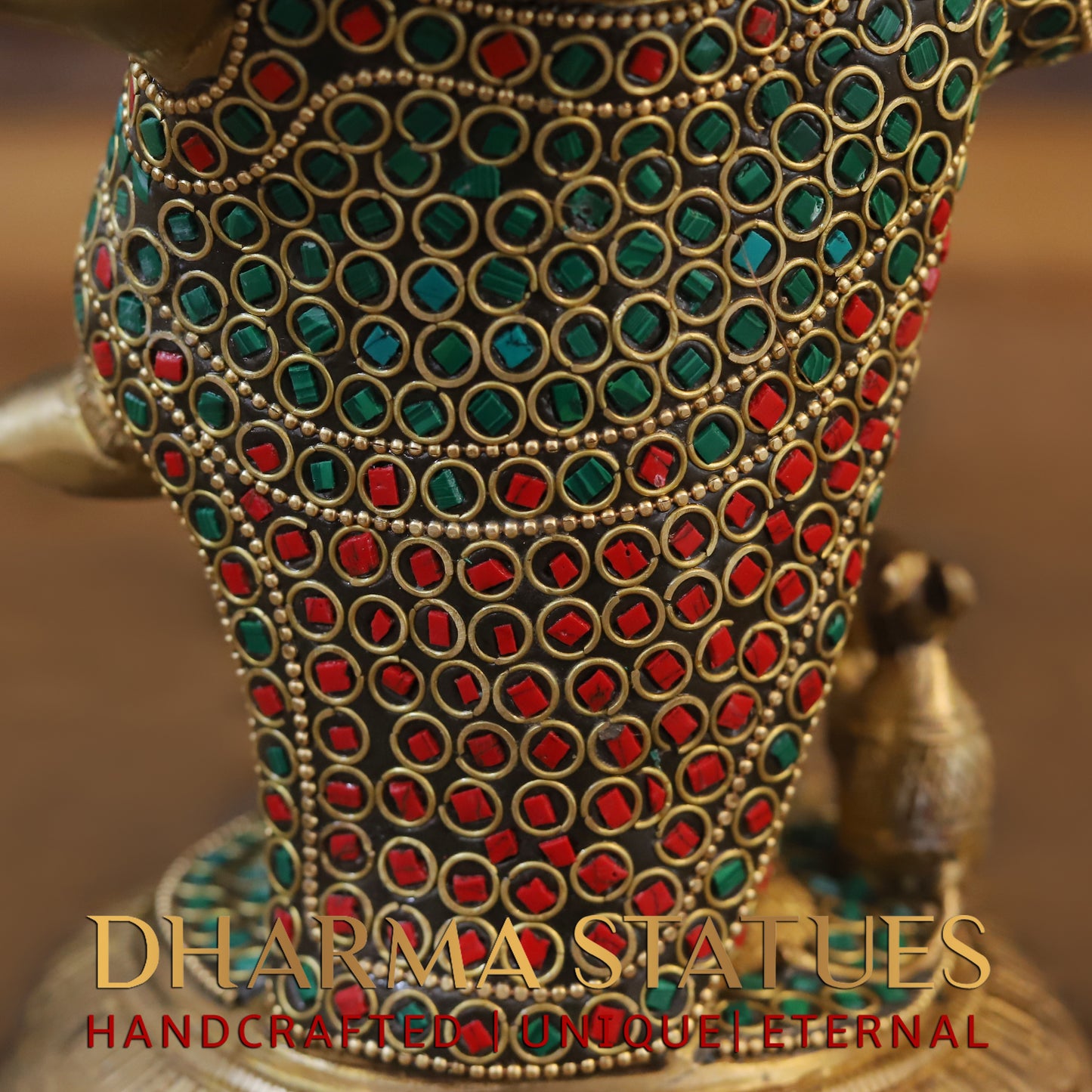 Brass Baby Ganesh standing, Golden & Stonework, 9"