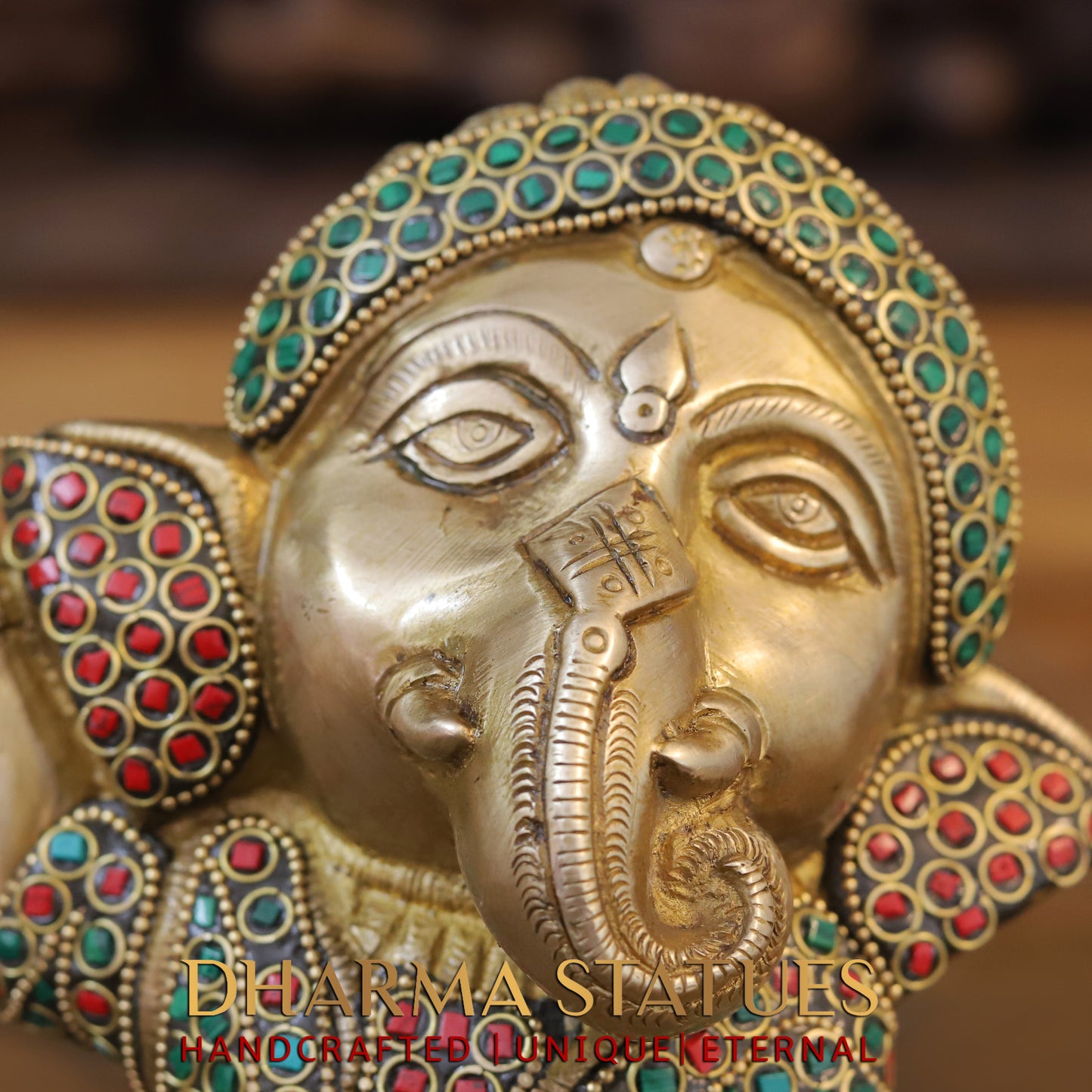 Brass Baby Ganesh standing, Golden & Stonework, 9"