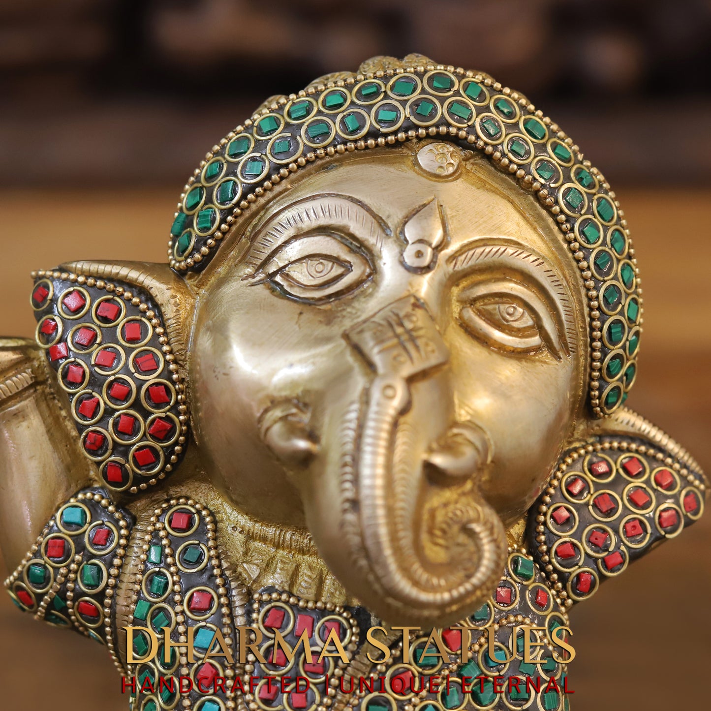 Brass Baby Ganesh standing, Golden & Stonework, 9"