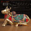 Brass Nandi Statue, Jewel-Adorned Protector , Stone work 13.5"