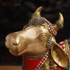 Brass Nandi Statue, Jewel-Adorned Protector , Stone work 13.5"