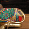 Brass Nandi Statue, Jewel-Adorned Protector , Stone work 13.5"