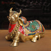 Brass Nandi Statue, Jewel-Adorned Protector , Stone work 13.5"