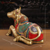 Brass Nandi Statue, Jewel-Adorned Protector , Stone work 13.5"