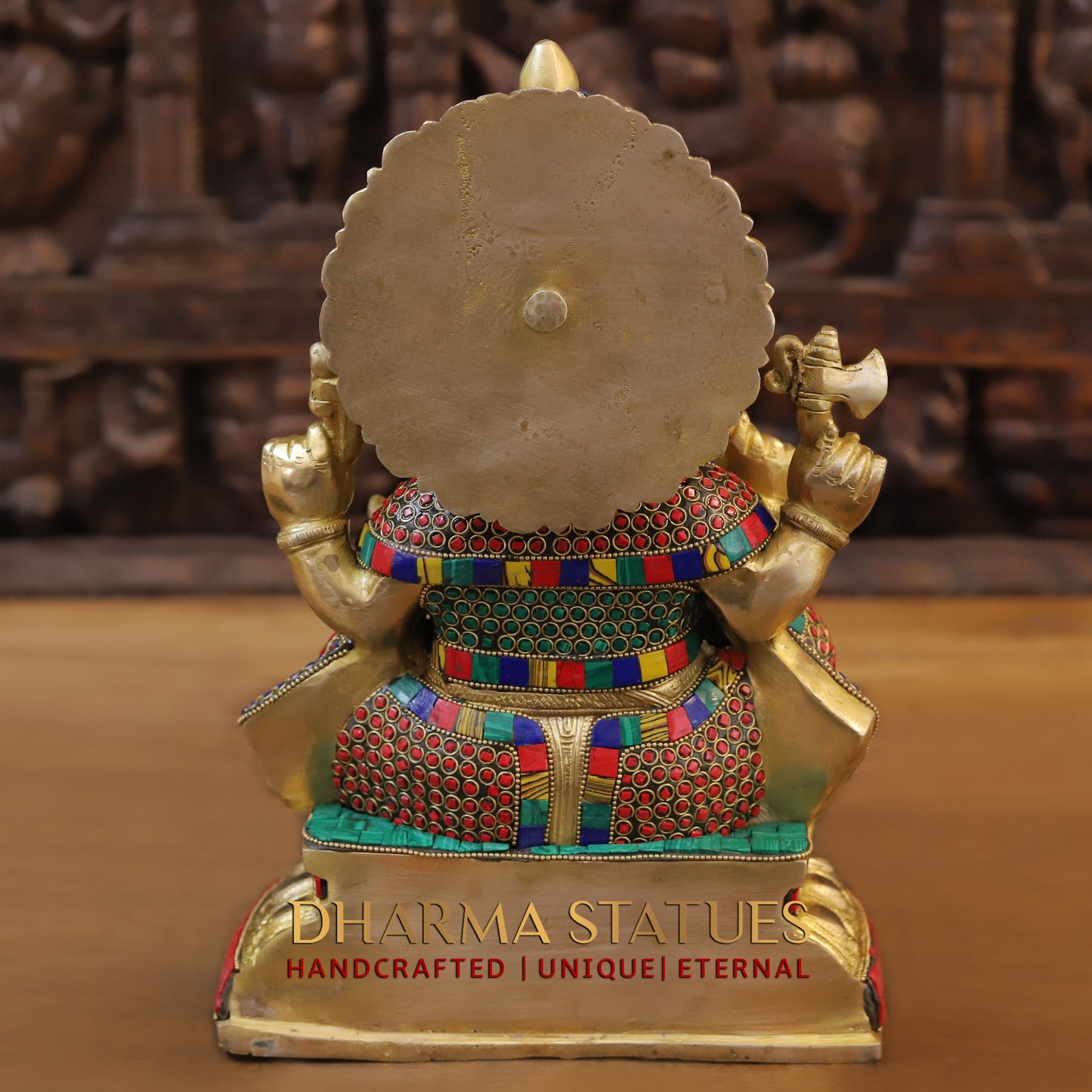 Brass Ganesh seated, Golden & Stonework, 13"