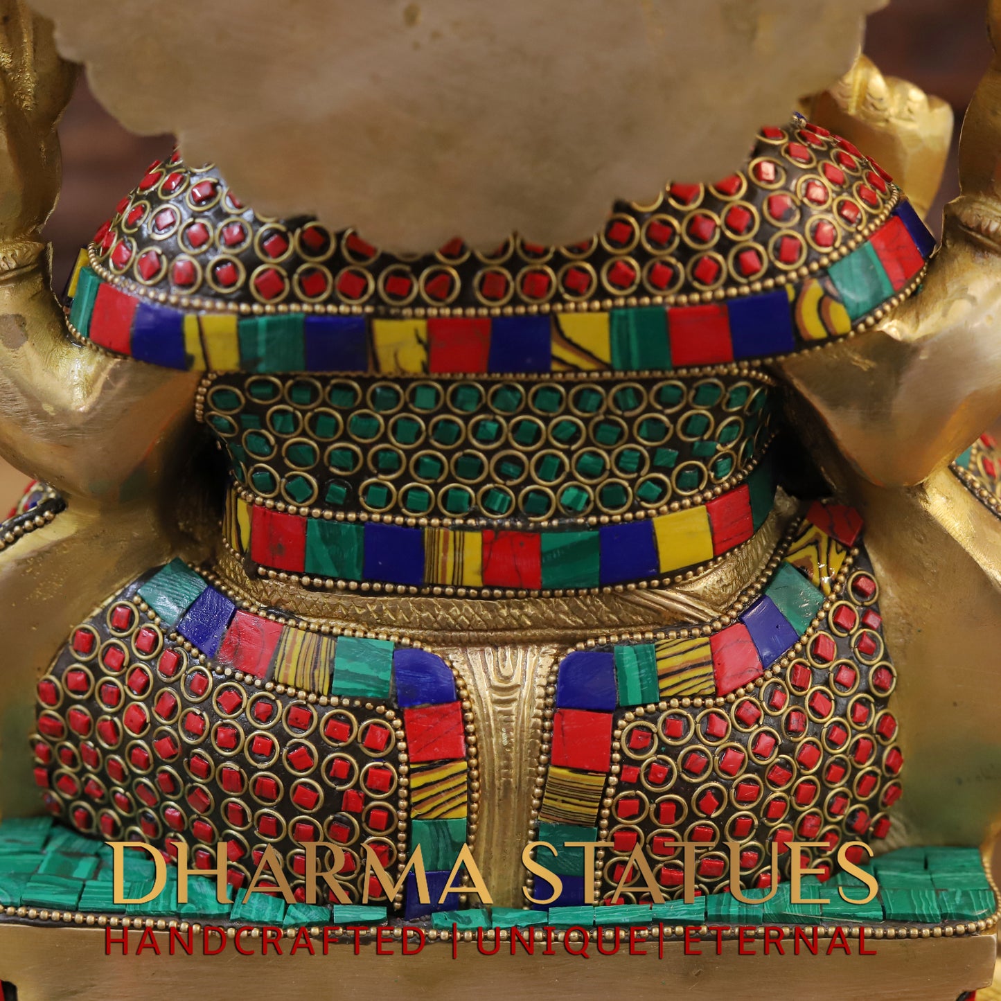 Brass Ganesh seated, Golden & Stonework, 13"