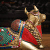 Brass Nandi Statue, Jewel-Adorned Protector , Stone work 13.5"