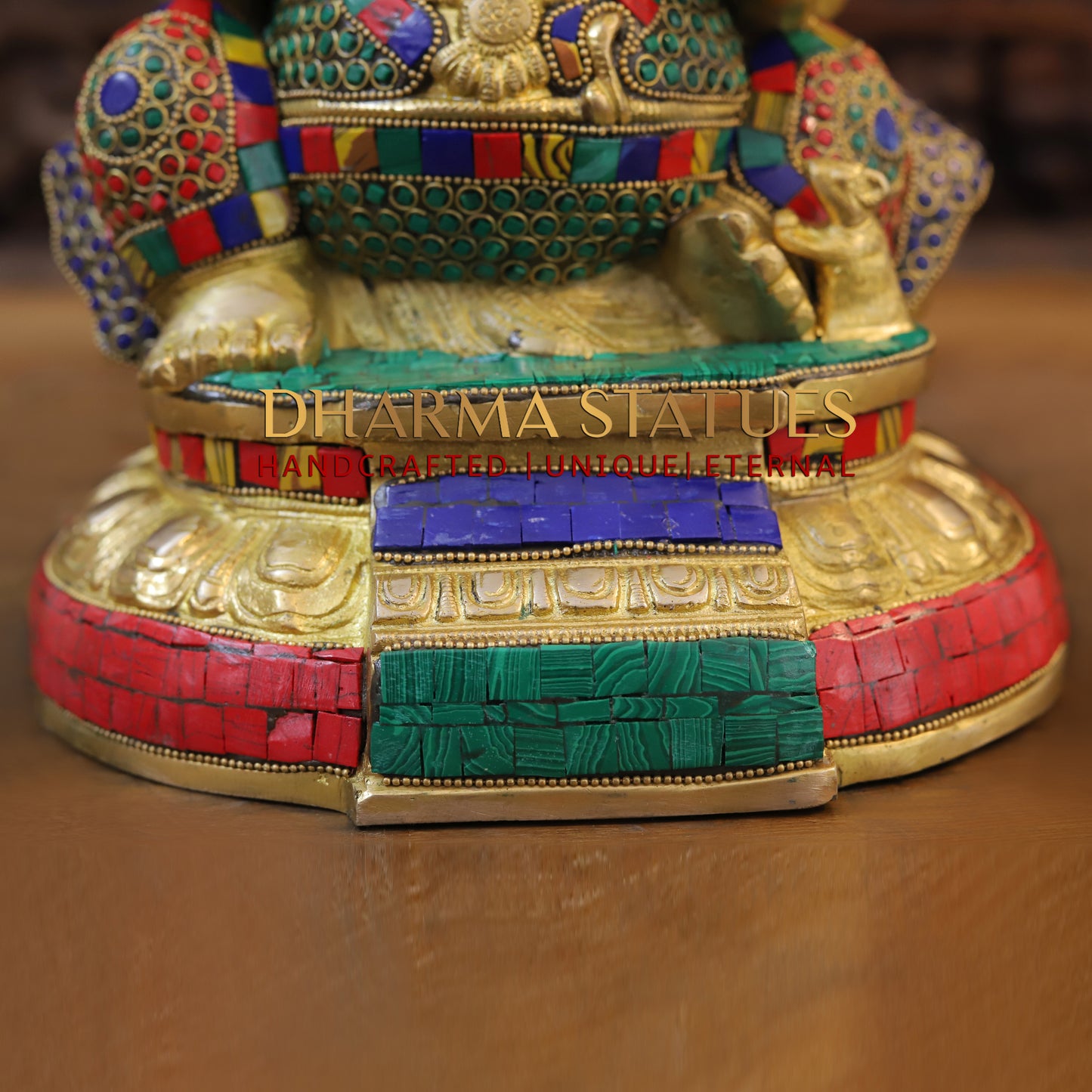 Brass Ganesh seated, Golden & Stonework, 13"
