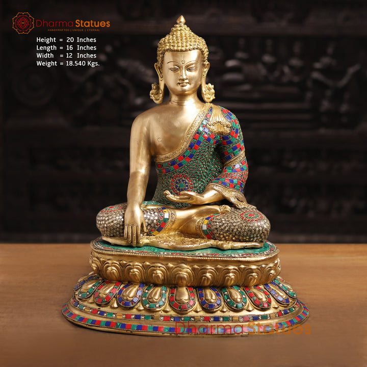 Brass Buddha with Kundal Earings, Stonework, 20" Front View