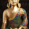 Brass Kundal Buddha Statue, Fine Golden and Stone Finish 20"